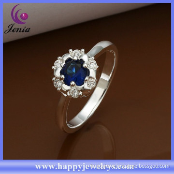 Elegant blue zircon stone ring 925 silver plated diamond engagement ring (CR331)